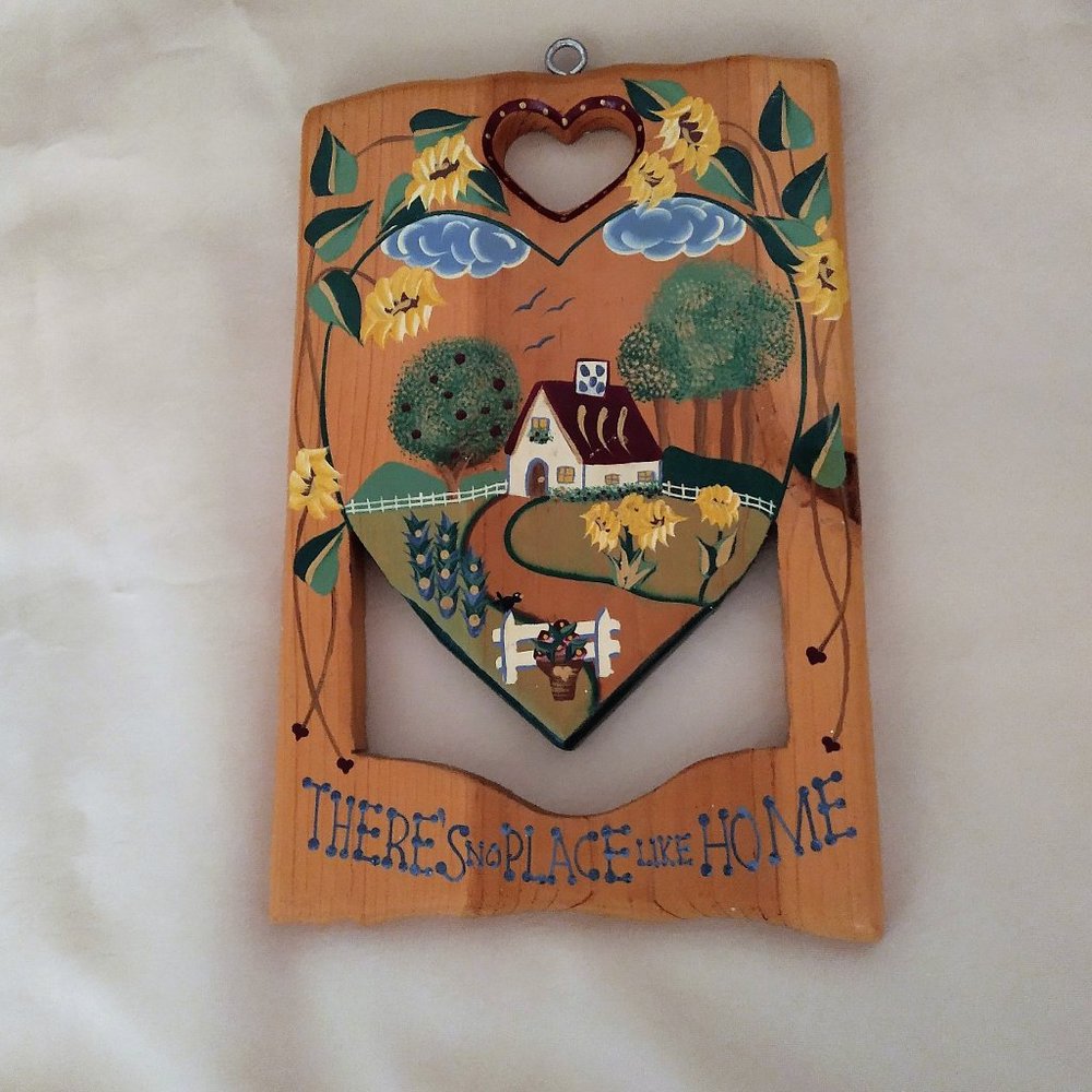 "There Is No Place Like Home" Hand Painted on Wood Wall Wood Art Signed 